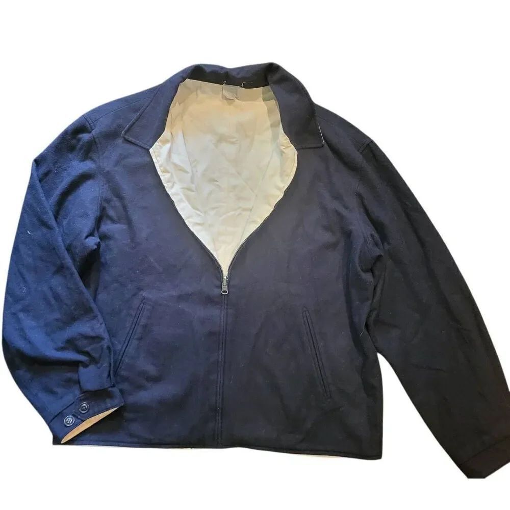 Vintage 1980s Banana Republic Jacket Men's Large Navy Wool Canvas Reversible